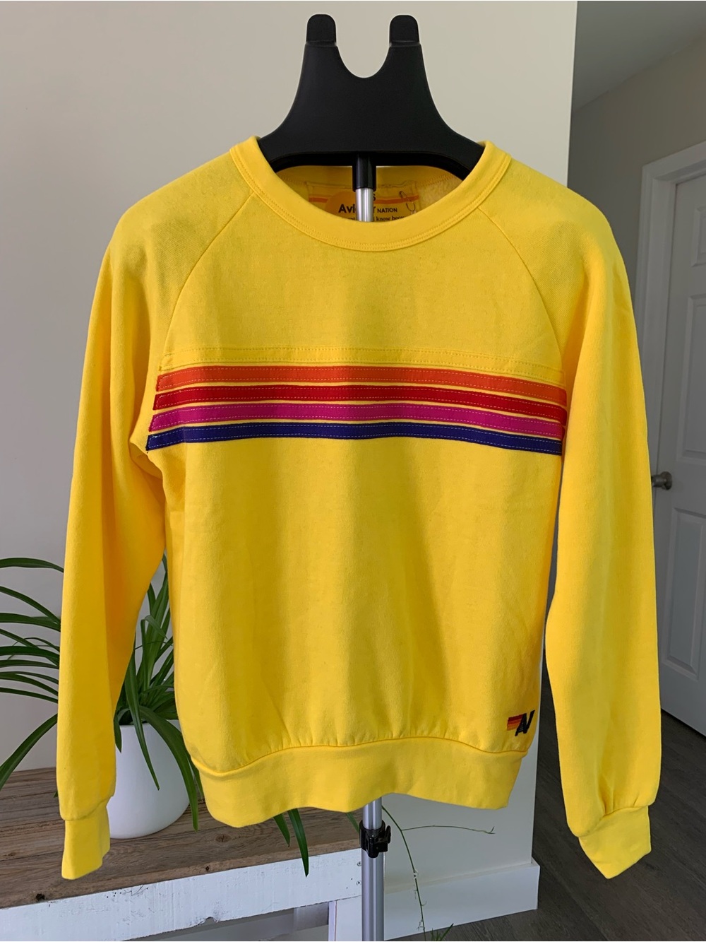 NWT Aviator Nation Bright Yellow 5 Stripe Sweatshirt